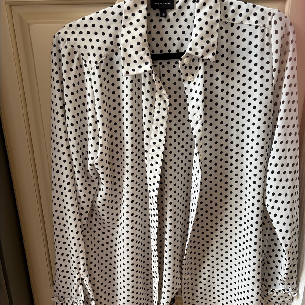 Who What Wear White and Black Polka Dot Blouse